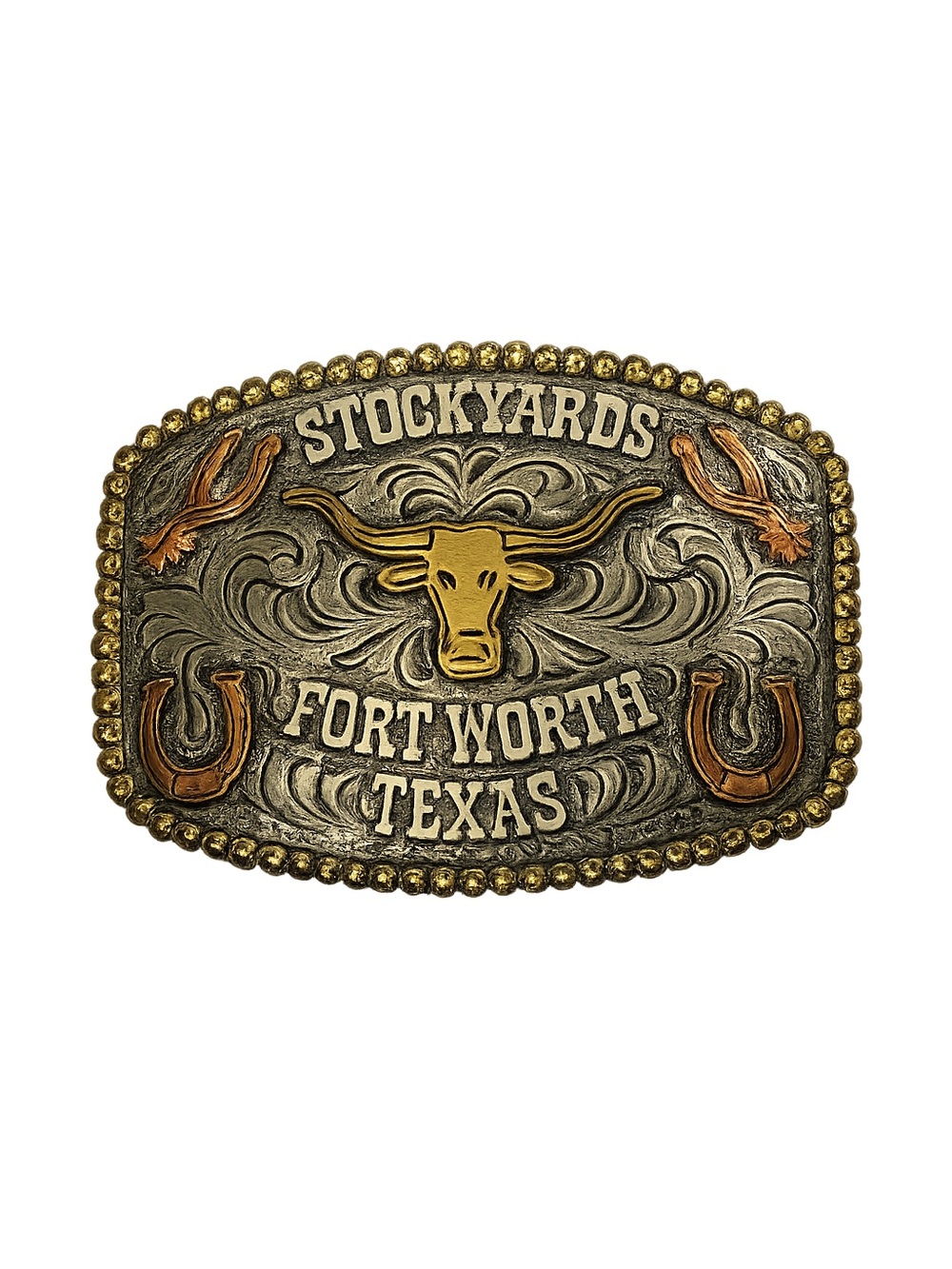 Vintage Stockyards Fort Worth Texas Two-Tone Western Belt Buckle